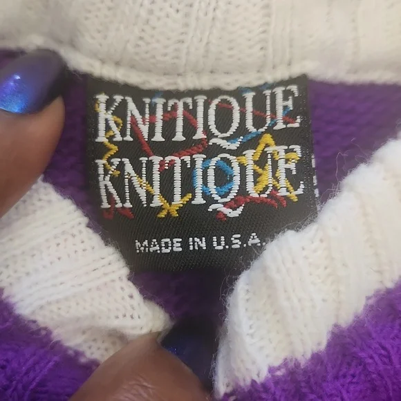 80s KNITIQUE kitty cat pom pom sweater 7/8 vintage acrylic knit girl's crewneck - Picture 3 of 9